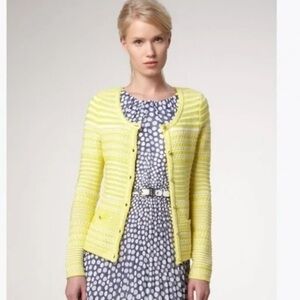 TRINA TURK Ashbridge Knit Cardigan Sweater Yellow White Striped Size Small